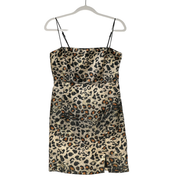 Urban Outfitters Mini Dress Women Medium Gold Black Animal Print Smocked Sexy - Picture 1 of 7